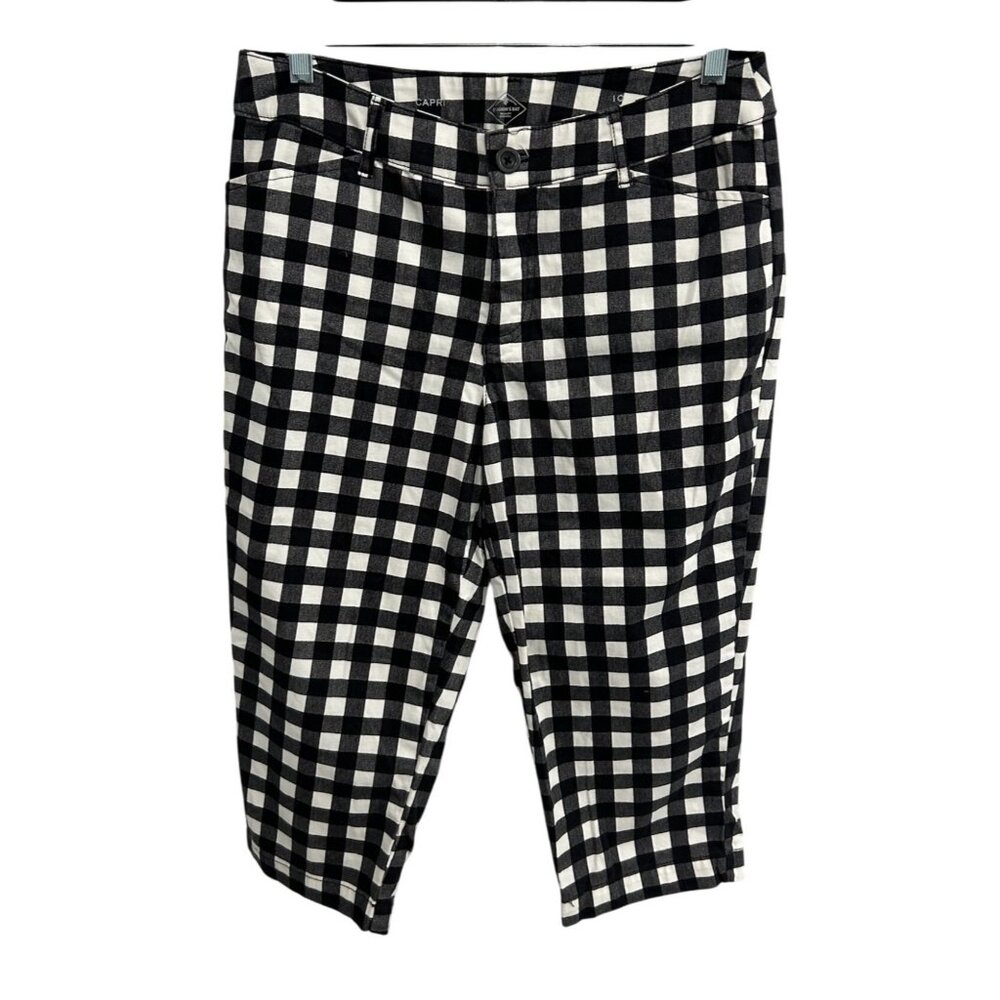St. Johns Bay Black White Gingham Capri Pants With Stretch Sz 10